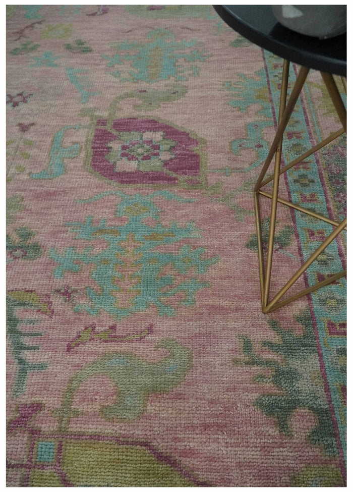 Hand Knotted Pink, Aqua and Purple Vibrant colorful Multi Size Oushak Wool Area Rug