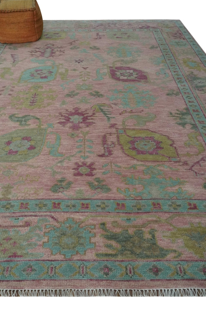 Hand Knotted Pink, Aqua and Purple Vibrant colorful Multi Size Oushak Wool Area Rug
