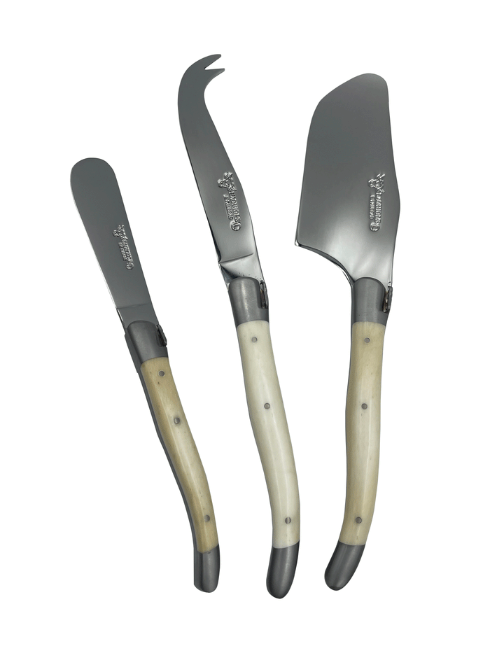 Handcrafted Cheese Knife Set with Bone Handles by Laguiole en Aubrac – Set of 3