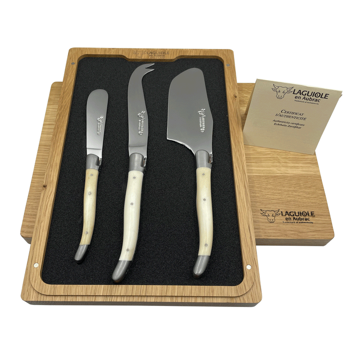 Handcrafted Cheese Knife Set with Bone Handles by Laguiole en Aubrac – Set of 3