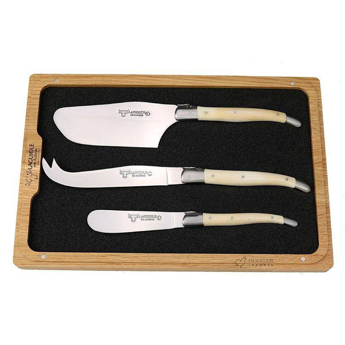 Handcrafted Cheese Knife Set with Bone Handles by Laguiole en Aubrac – Set of 3