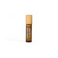 Brown roller bottle with wooden cap on a white background