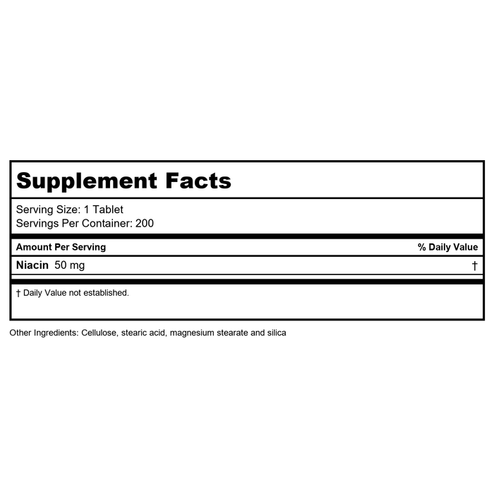 Kal Niacin 50 mg 200 Tablets   82435 - Supplement Facts panel