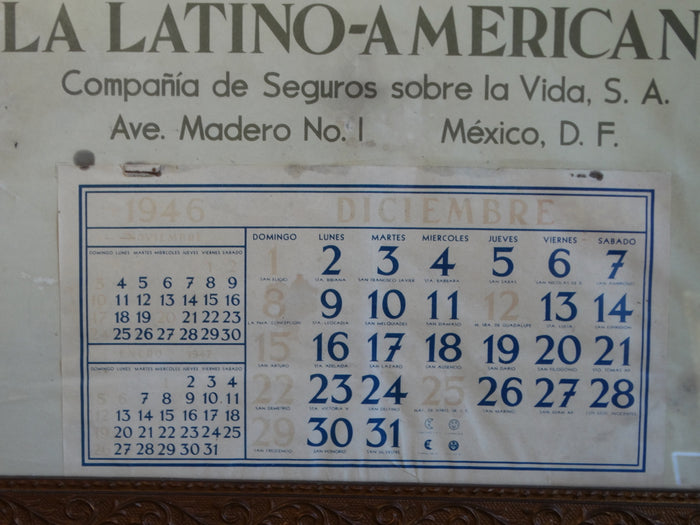 La Latino Americana Calendar Señorita c 1940 Lithograph AP1241