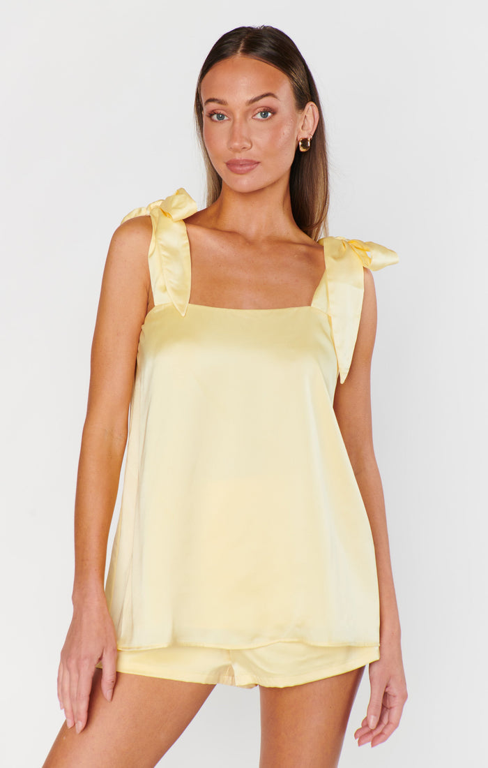 Makeup Tank ~ Pale Yellow Luxe Satin