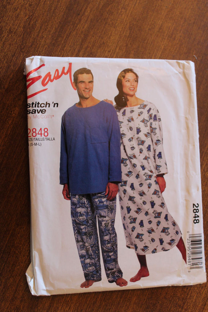 McCalls 2848, Mens, Misses Sleepwear, Uncut Sewing Pattern