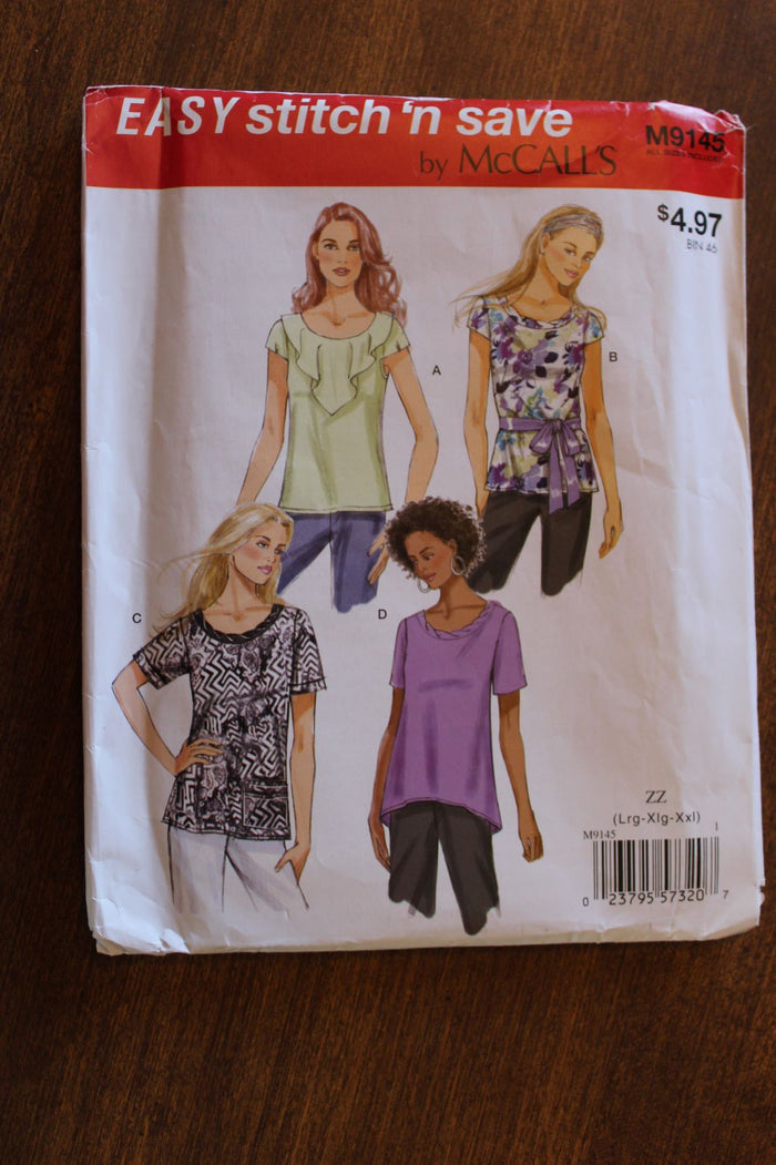 McCalls Stitch n Save M9145, Misses Tops, Pullover, Uncut Sewing Pattern