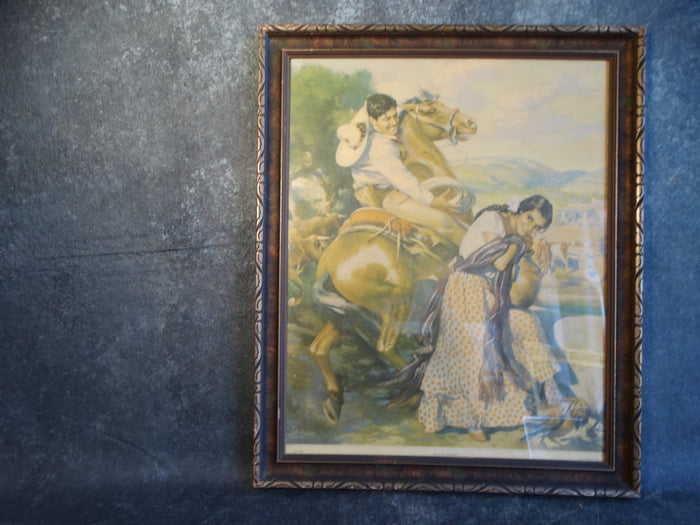Mexican Calendar Art Litho - Eduardo Cataño - El Gavilan Pollero: a Vaquero Courting a Señorita - AP1242