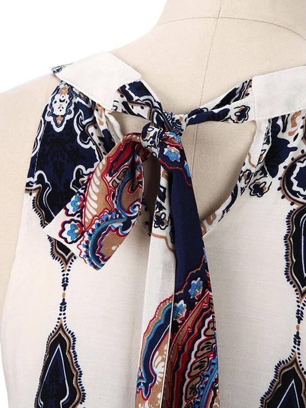 Pretty Fashion Floral-Print Chiffon Sleeveless Lace-up Cross Neck Mini Dress