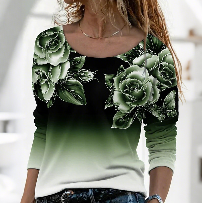 🔥👚Μοντέρνη μπλούζα με μακριά μανίκια και φλοράλ print-GR