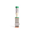 A medium rotary date stamp with a white handle and green accents, featuring Japanese text on the handle, as well as tiny illustrations of desktop essentials.