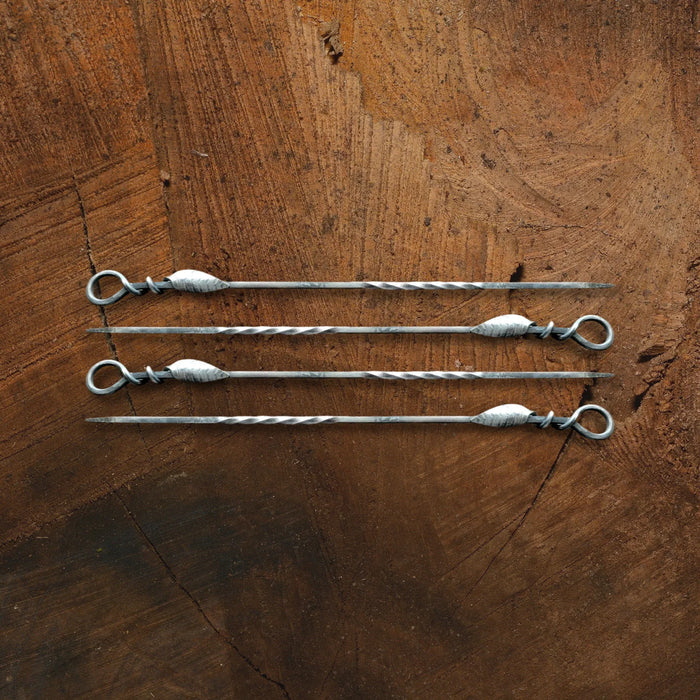 Set of Four Hand Forged Steel Kabob Skewers With Leaf Handles - Old West Iron