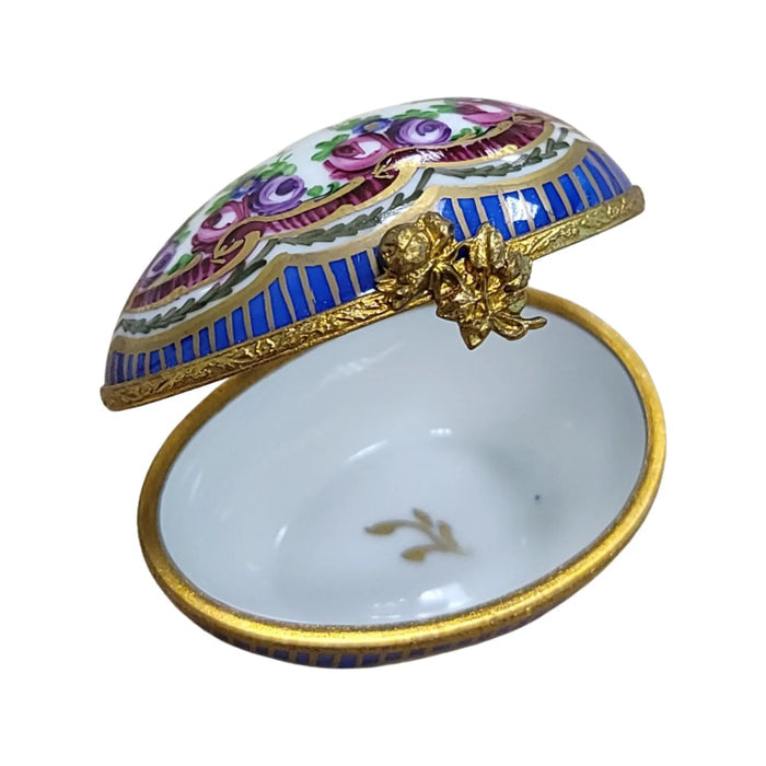 Sevre Roses Egg Limoges box shown from another angle