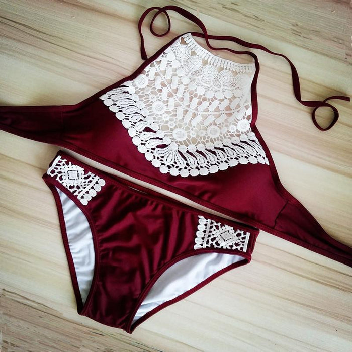 Sexy Lace Beach Swimwear Bikini Two Pieces Set