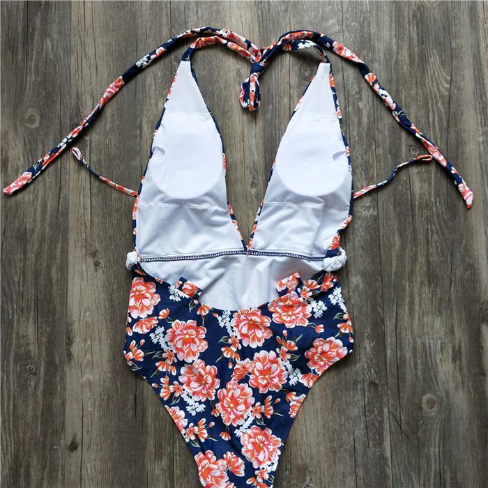 Sexy V-Neck High Waist Floral Printed Swimsuit