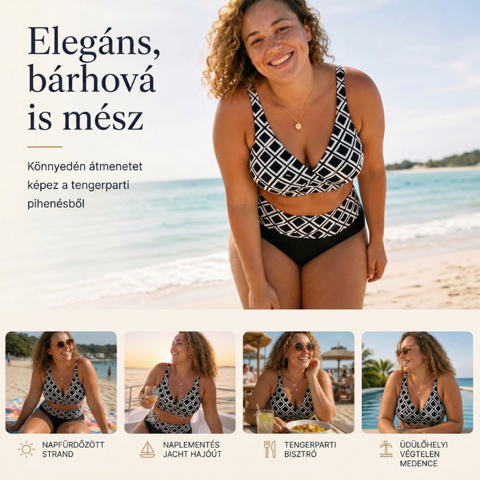 👙🌊Sieviešu divdaļīgs bikini komplekts ar augsto jostasvietu-LV