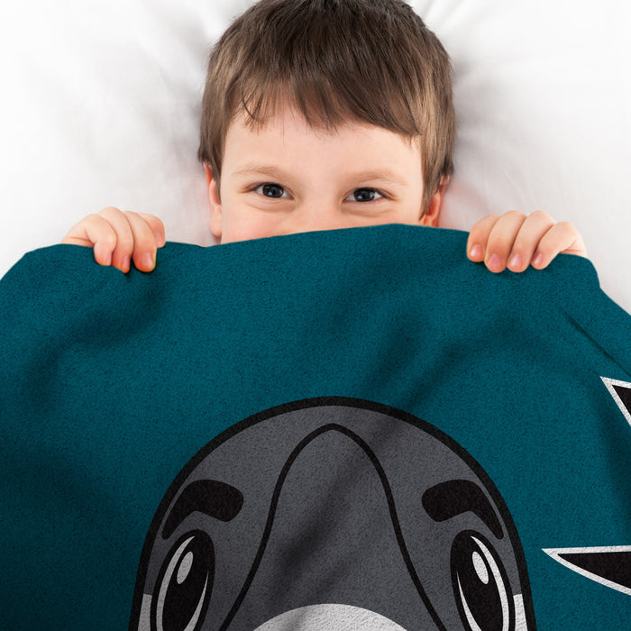 Sleep Squad San Jose Sharks SJ Sharkie Mascot 60” x 80” Raschel Plush Blanket