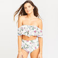 Strapless High Waist Floral Printed Off-the-shoulder Ruffled Swimsuit