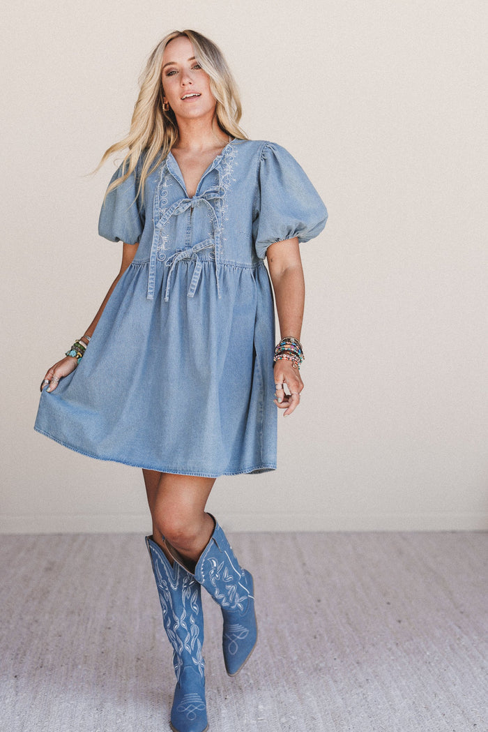 Sunset Doll Denim Dress - Medium Wash - Pre Order