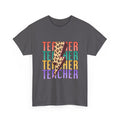 Teacher Lightning Bolt Graphic Tee -  Colorful Leopard Print Teacher Shirt