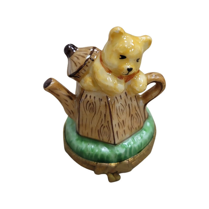 Teddy Bear Teapot for Collectors, hand-painted Limoges porcelain made in France