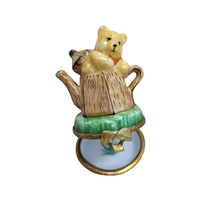 Teddy Bear Teapot for Collectors in Limoges porcelain, shown from another angle