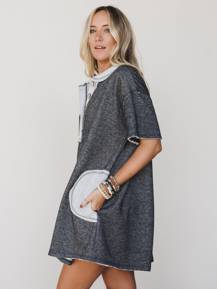 The Nest Jodi Tunic Dress - Two Tone Black - Pre Order