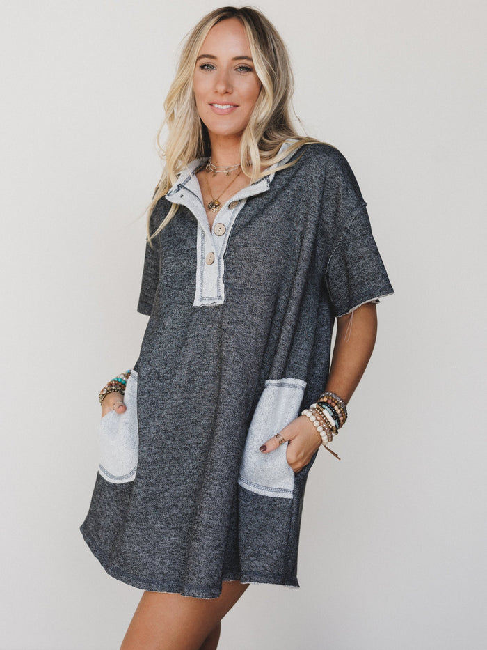 The Nest Jodi Tunic Dress - Two Tone Black - Pre Order