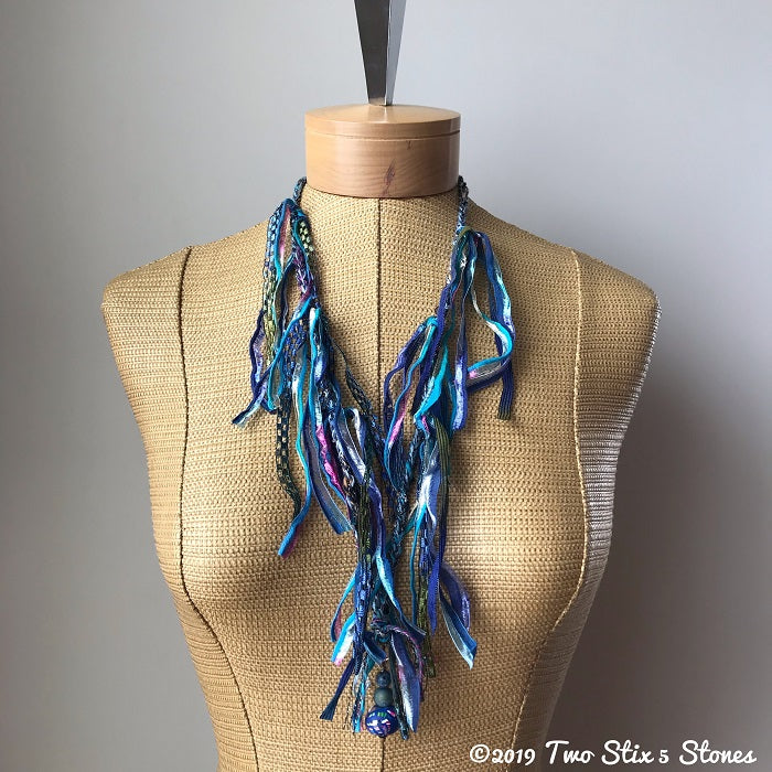 Turquoise Tweed Fiber Necklace w/Stones