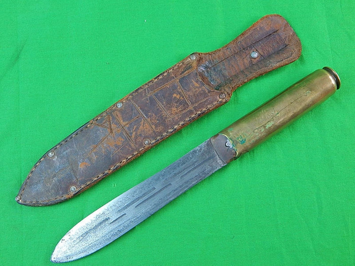 US WW2 1943 Trench Art Custom Hand Made Spear Head Theater Fighting Knife Sheath
