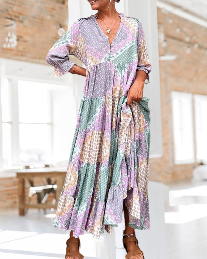 🔥 Ventas calientes de verano 2025 🔥 Vestidos estampados coloridos con siete mangas-ES