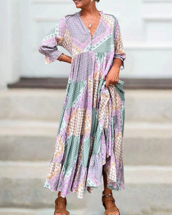 🔥 Ventas calientes de verano 2025 🔥 Vestidos estampados coloridos con siete mangas-ES