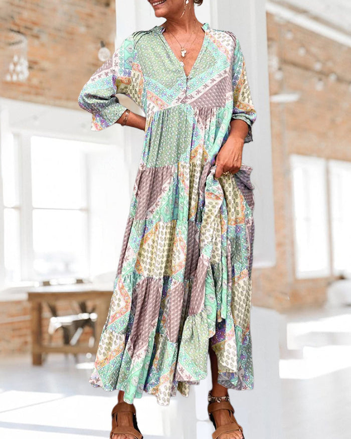 🔥 Ventas calientes de verano 2025 🔥 Vestidos estampados coloridos con siete mangas-ES