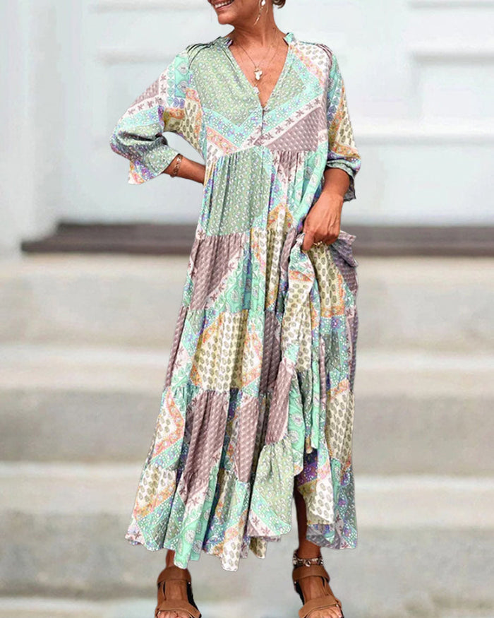 🔥 Ventas calientes de verano 2025 🔥 Vestidos estampados coloridos con siete mangas-ES