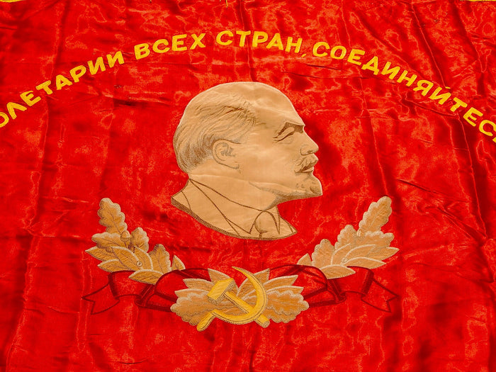 Vintage Soviet Union Russia Russian USSR Lenin Large Red Flag Banner