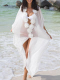 White Flower Chiffon Cover-Ups Swimwear