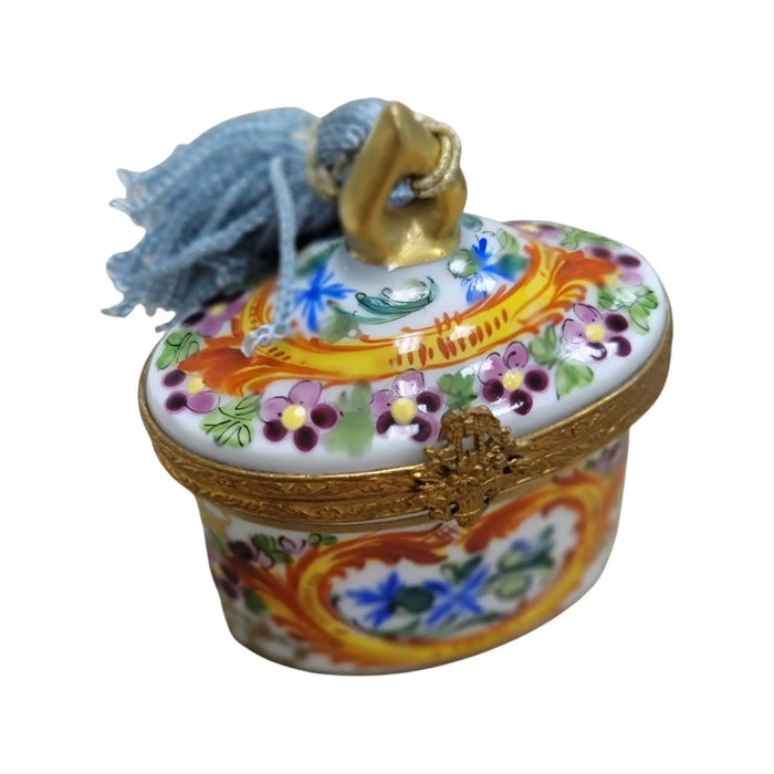 Yellow and Red Tent Limoges box, hand-painted porcelain made in France