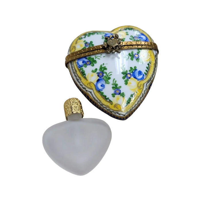 Yellow Blue Heart Perfume Limoges box, hand-painted porcelain made in France