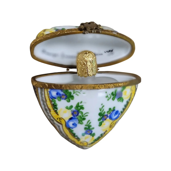 Yellow Blue Heart Perfume Limoges box shown from another angle