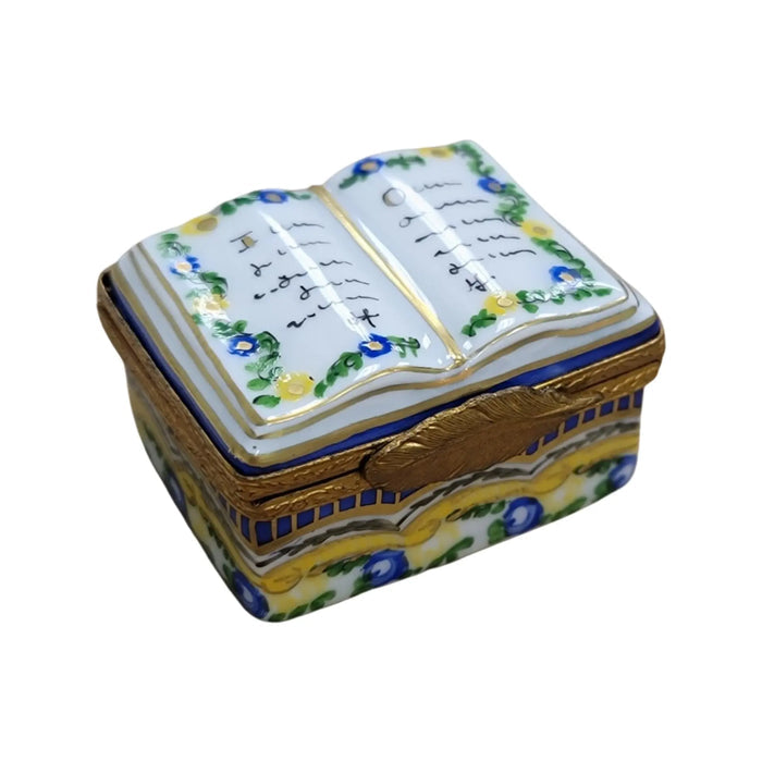 Yellow Light Blue Book porcelain box from Limoges, alternate view