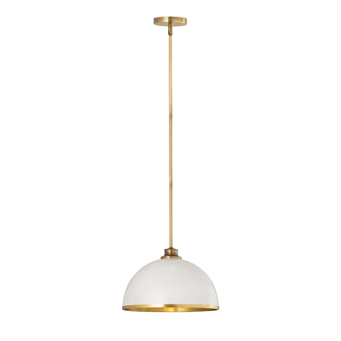 Z-Lite Landry Matte White Rubbed Brass 1 Light Pendant 1004P14-MW-RB