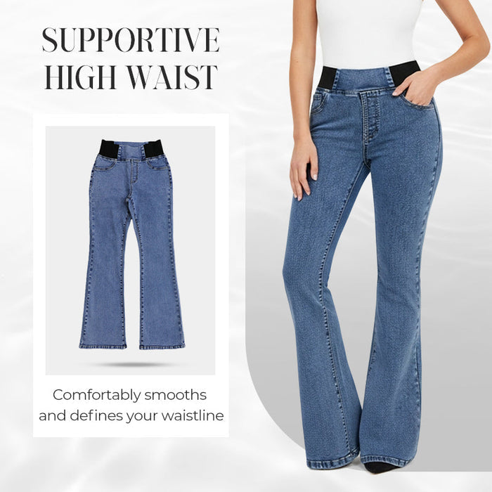 👖 Žensko jeans krilo z visokim pasom in razširjenim spodnjim delom-SI